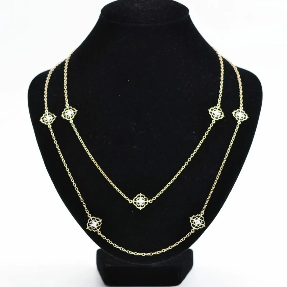 Sautoir diamants ors jaune et blanc arabesques