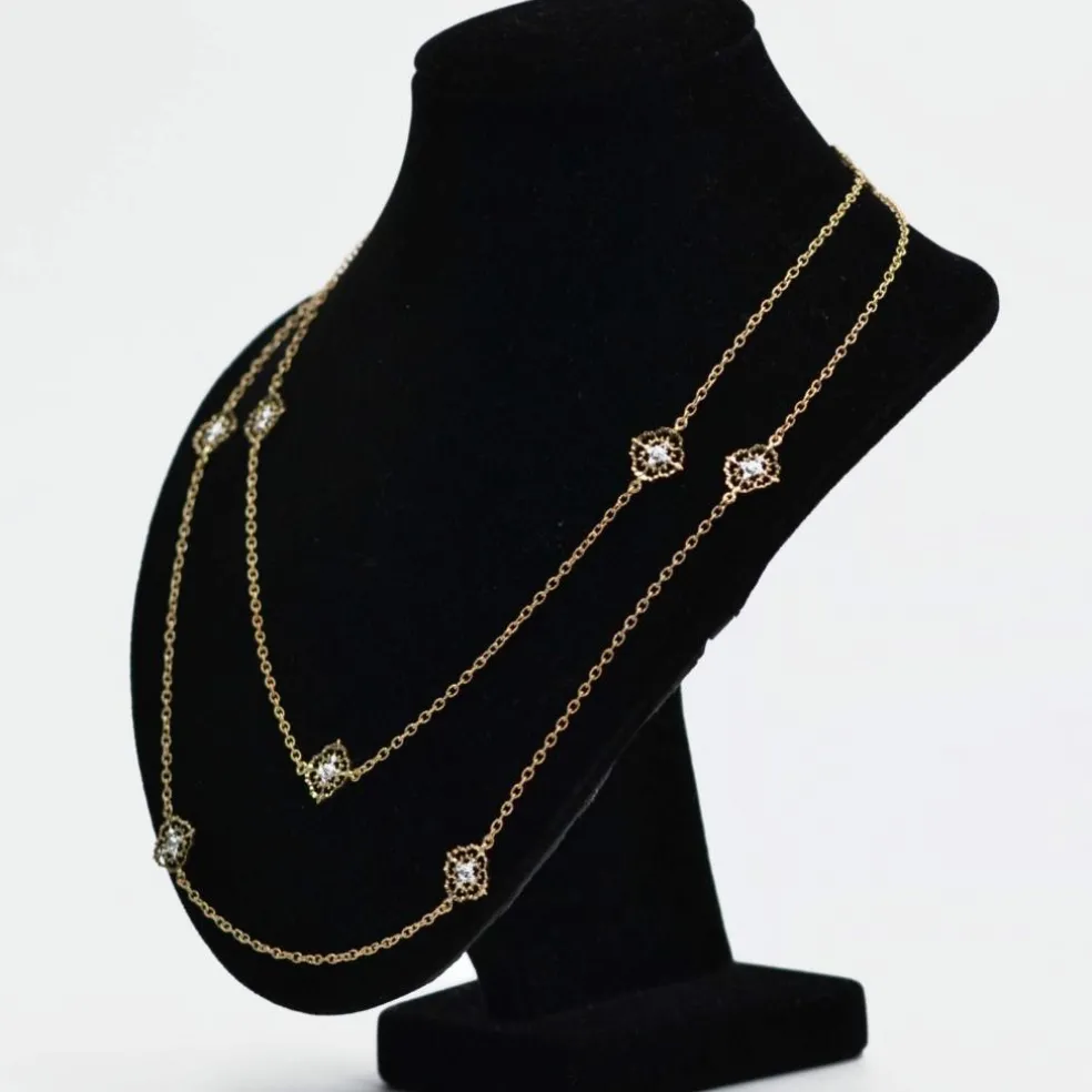 Sautoir diamants ors jaune et blanc arabesques