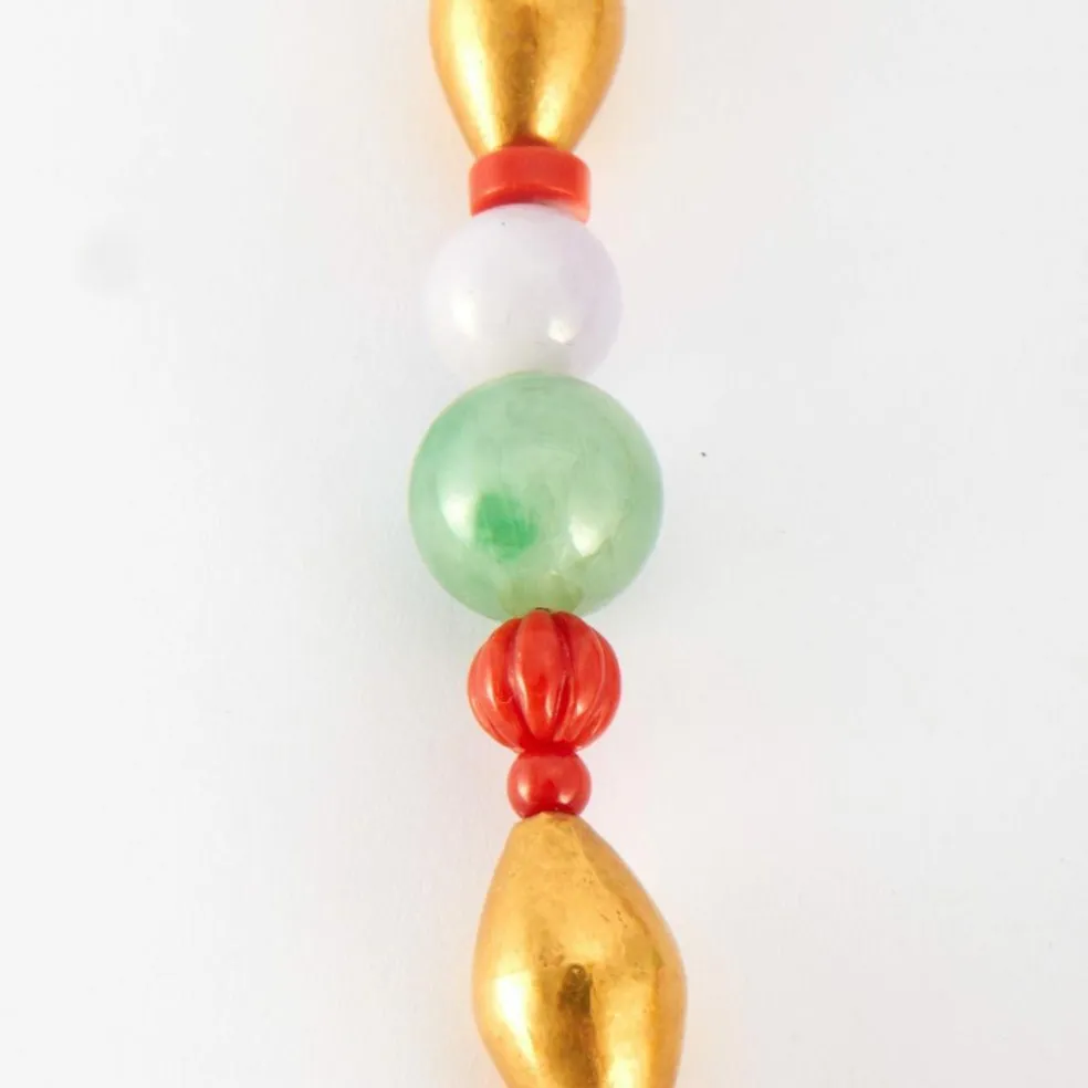 Sautoir en or corail et jade
