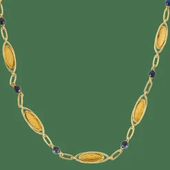 Sautoir or jaune et lapis lazuli