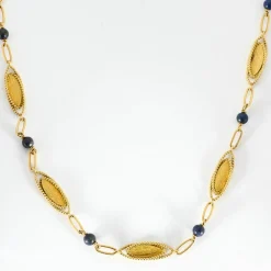 Sautoir or jaune et lapis lazuli