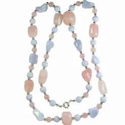 Sautoir Quartz Rose Calcédoine Argent