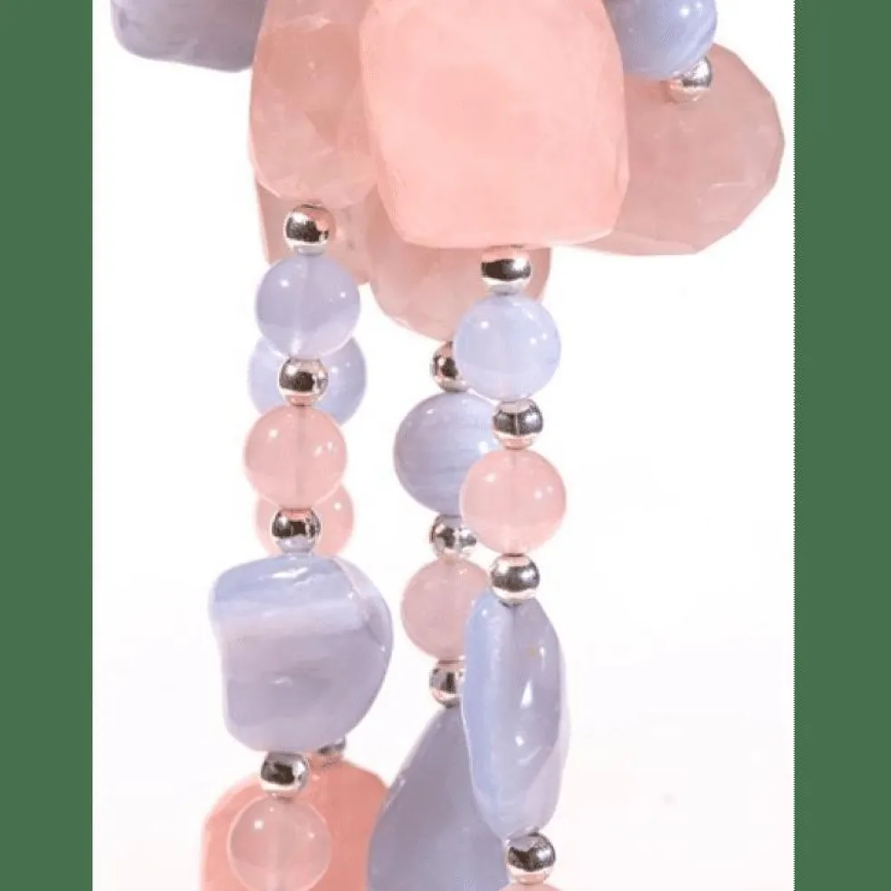 Sautoir Quartz Rose Calcédoine Argent