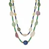 Sautoir Quartz Rose, Lapis Lazuli, Malachite, Aventurine, Calcédoine et Boules Vermeil