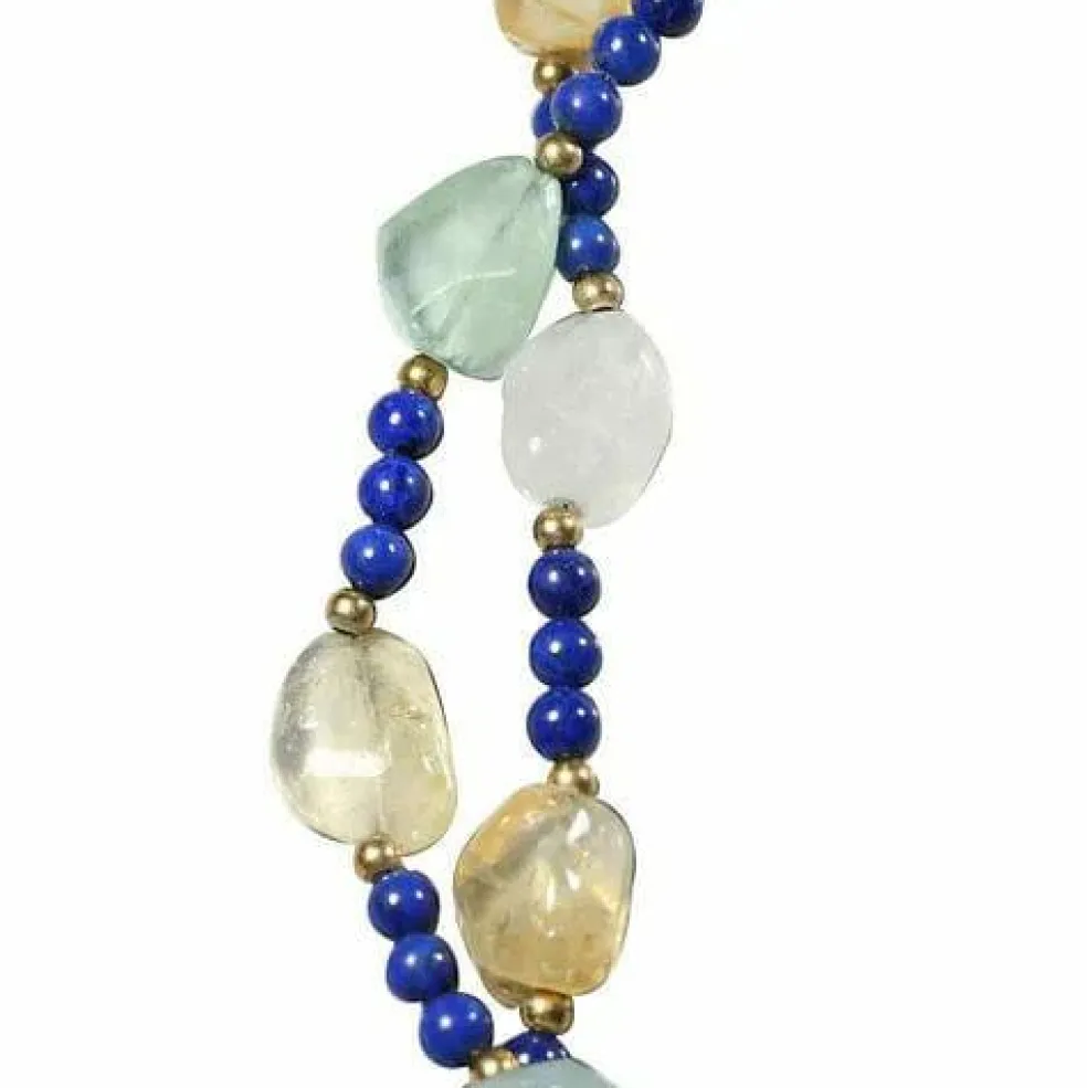 Sautoir Quartz Rose, Lapis Lazuli, Malachite, Aventurine, Calcédoine et Boules Vermeil
