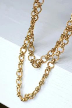Sautoir vintage, maille corde, en or jaune