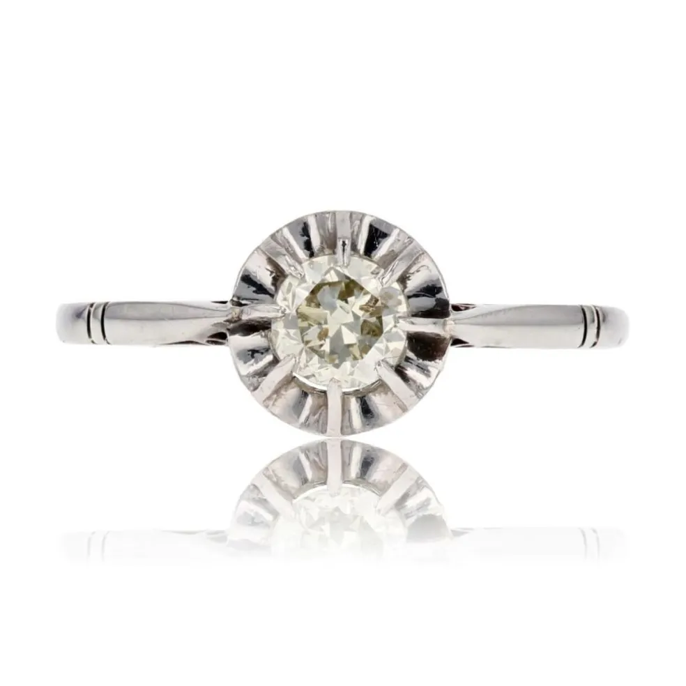 Solitaire ancien or blanc diamant champagne