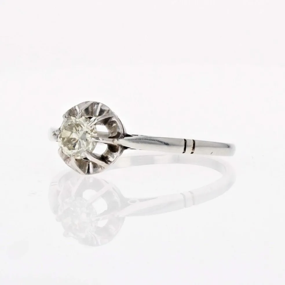 Solitaire ancien or blanc diamant champagne