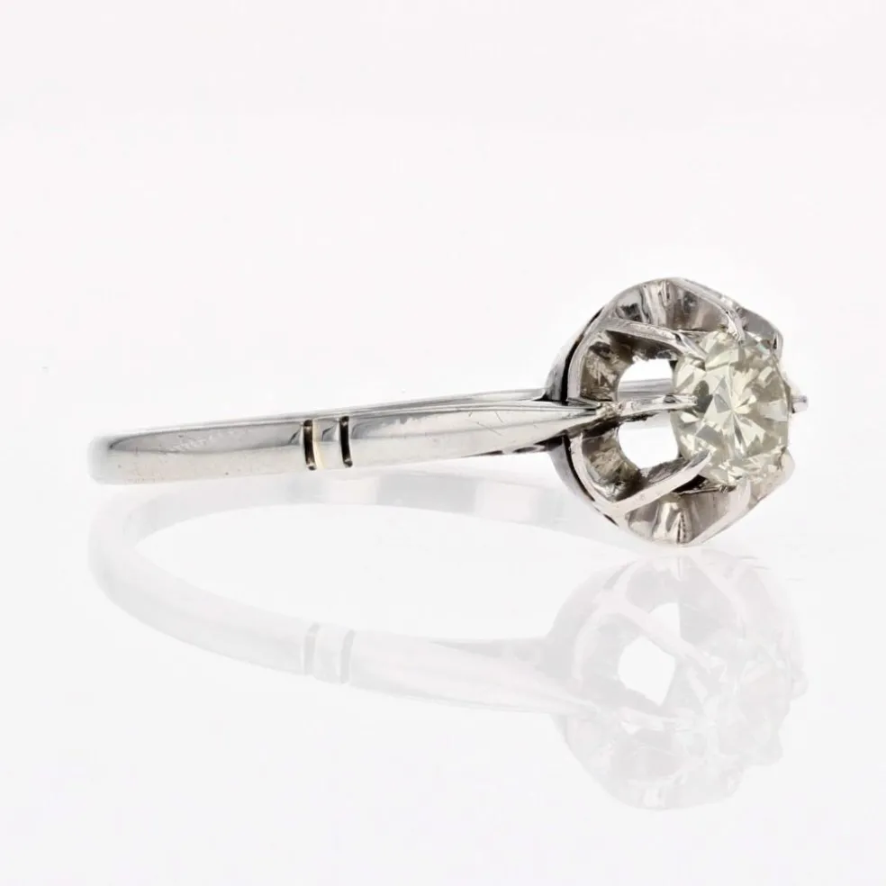 Solitaire ancien or blanc diamant champagne