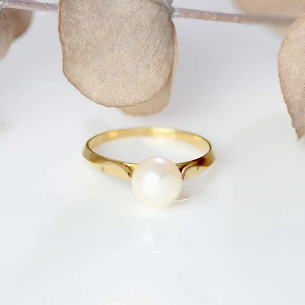 Solitaire ancien or jaune perle de culture