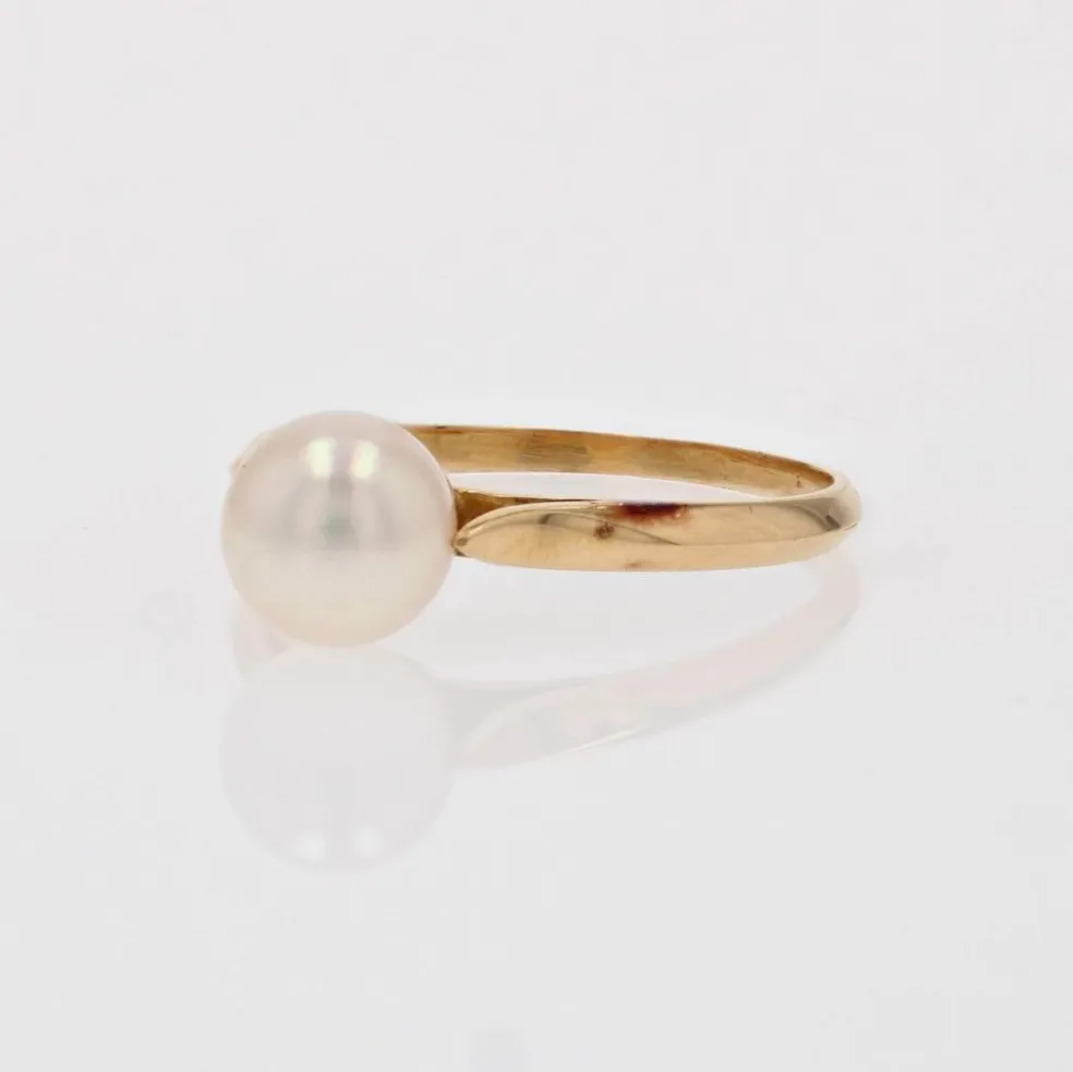 Solitaire ancien or jaune perle de culture