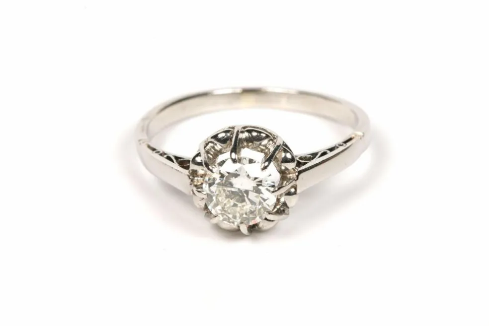 Solitaire Art Déco or blanc diamant (+-0.65ct)