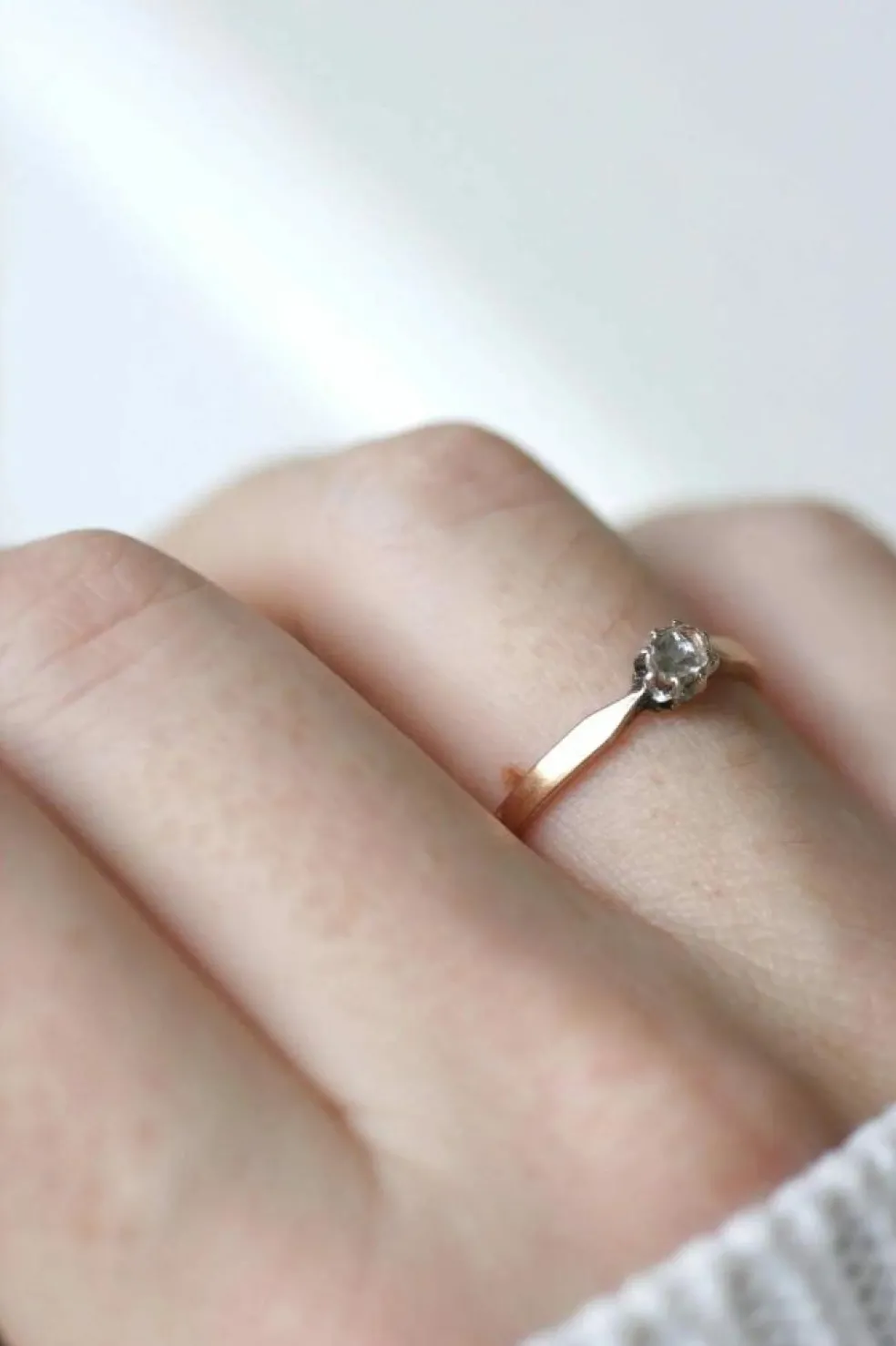 Solitaire diamant sur or rose et argent