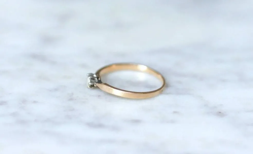 Solitaire diamant sur or rose et argent