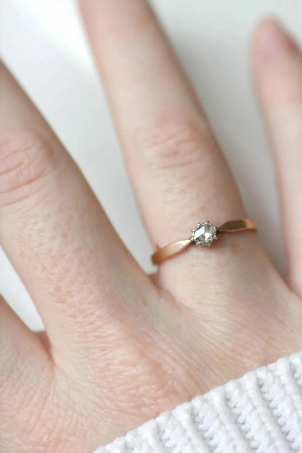 Solitaire diamant sur or rose et argent