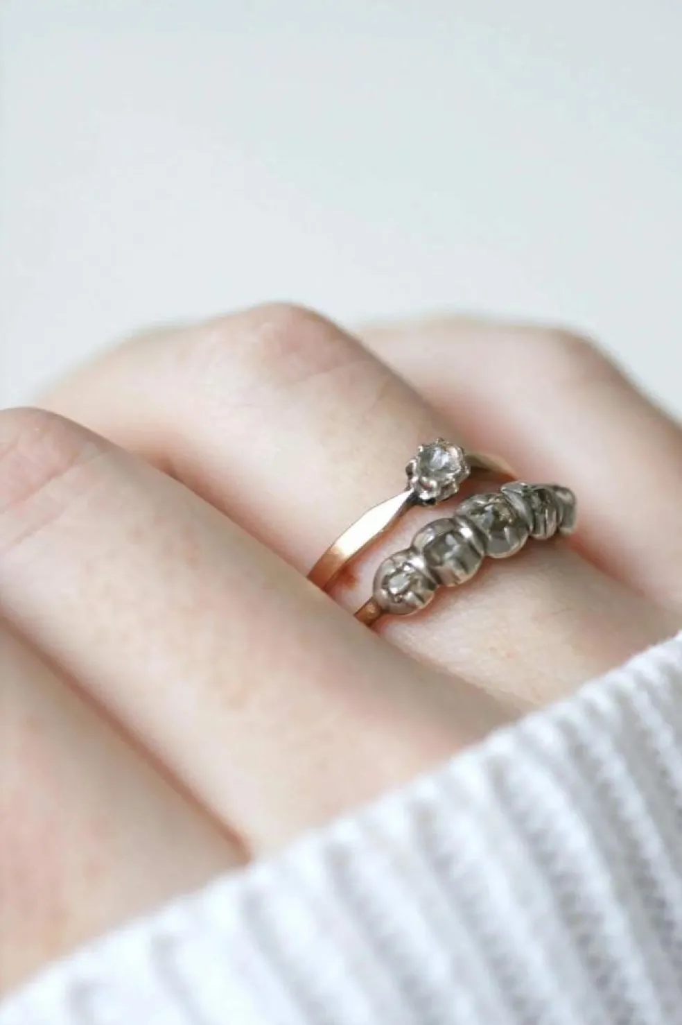 Solitaire diamant sur or rose et argent