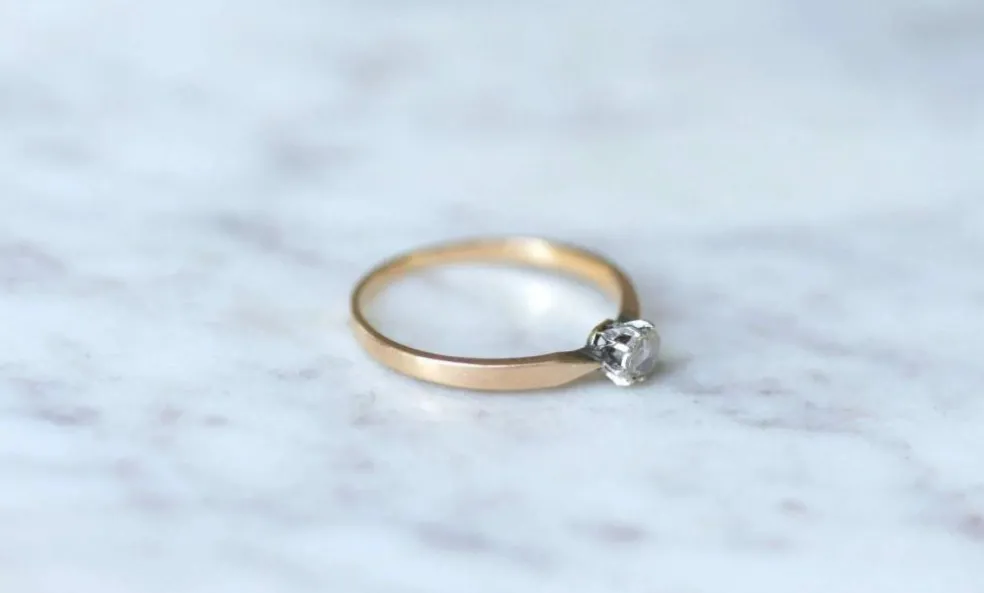 Solitaire diamant sur or rose et argent