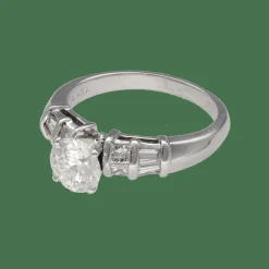 Solitaire en or gris 18K avec diamant 1,12 ct H-VS1 – Certificat HRD – Taille 55-56