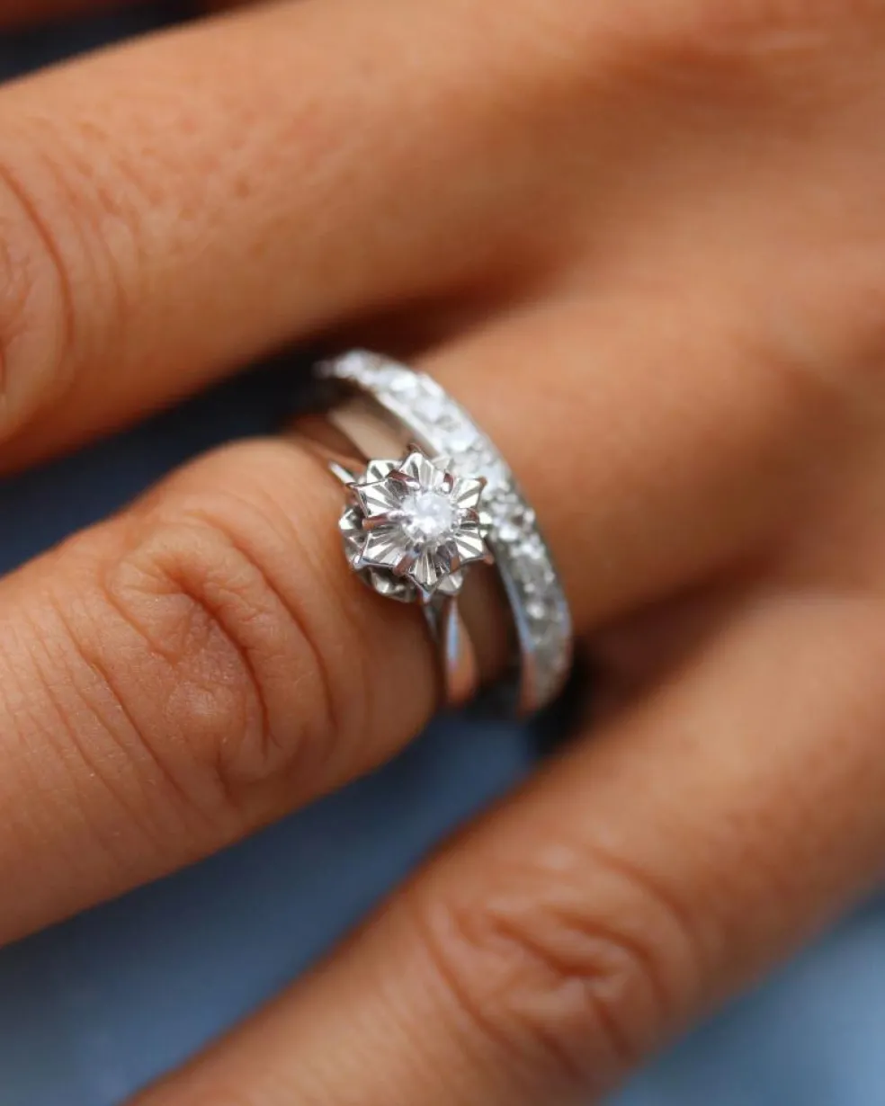 Solitaire flocon or blanc diamant