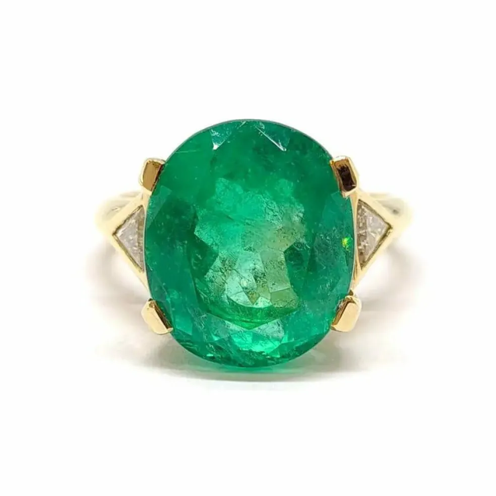 Solitaire émeraude diamants or jaune 18 carats