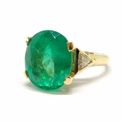 Solitaire émeraude diamants or jaune 18 carats