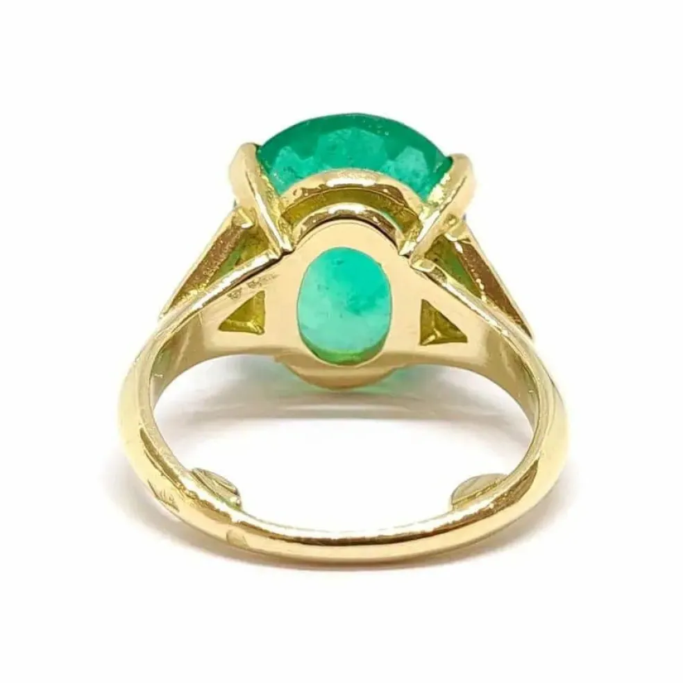 Solitaire émeraude diamants or jaune 18 carats