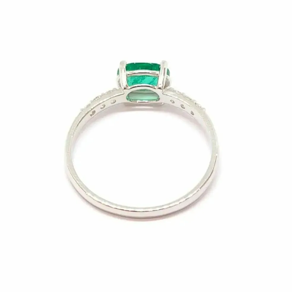 Solitaire émeraude diamants or blanc 18 carats
