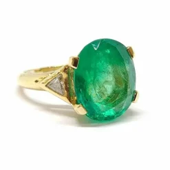 Solitaire émeraude diamants or jaune 18 carats