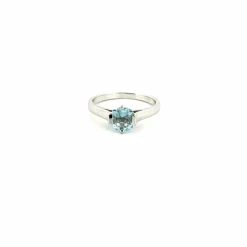 Solitaire Or Blanc Aigue Marine