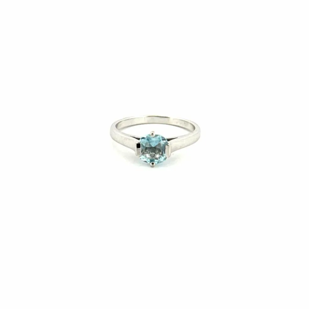 Solitaire Or Blanc Aigue Marine