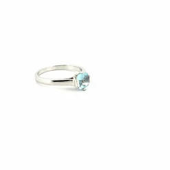 Solitaire Or Blanc Aigue Marine