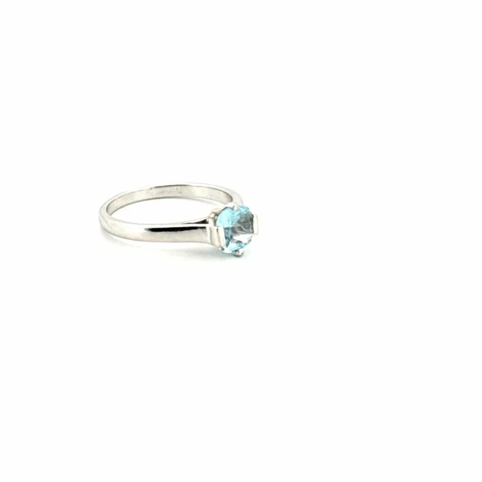 Solitaire Or Blanc Aigue Marine