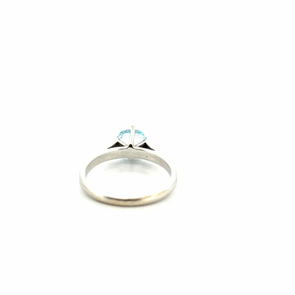 Solitaire Or Blanc Aigue Marine