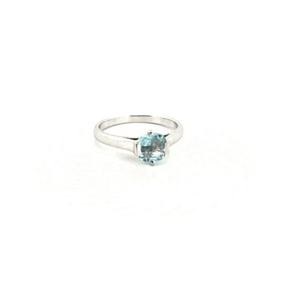 Solitaire Or Blanc Aigue Marine