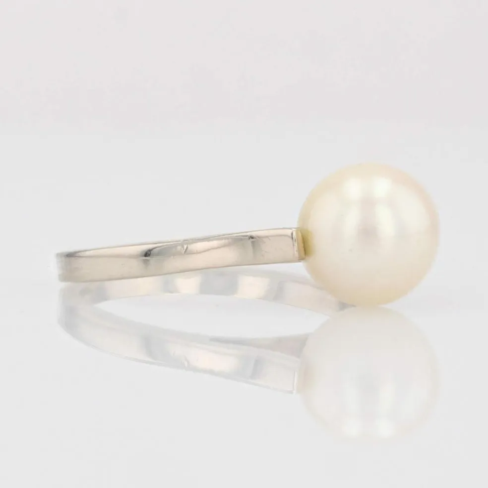 Solitaire or blanc perle de culture