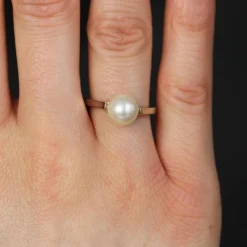 Solitaire or blanc perle de culture