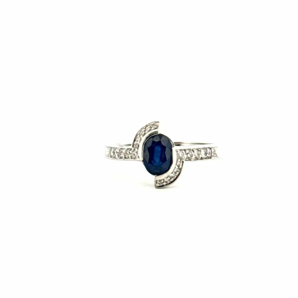 Solitaire Or Blanc Saphir & Diamants