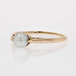 Solitaire or jaune perle de culture