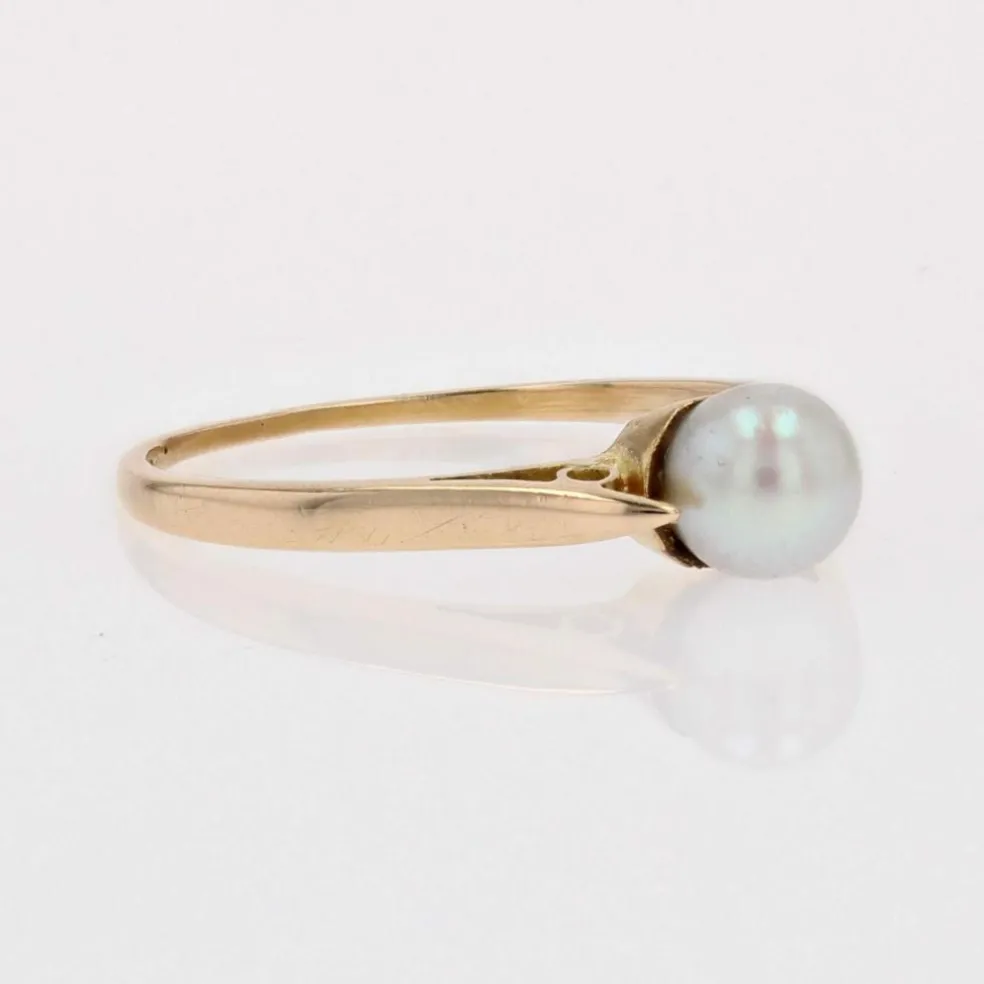 Solitaire or jaune perle de culture