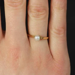 Solitaire or jaune perle de culture