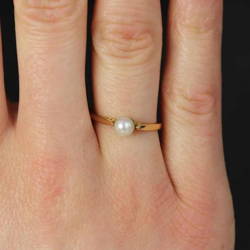 Solitaire or jaune perle de culture