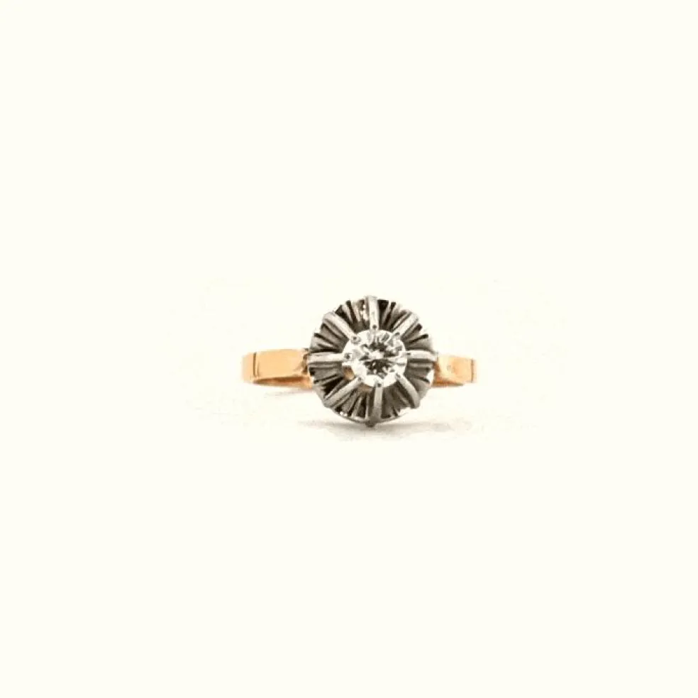 Solitaire or jaune platine et diamant