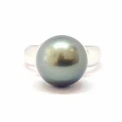Solitaire perle de Tahiti or blanc 18 carats