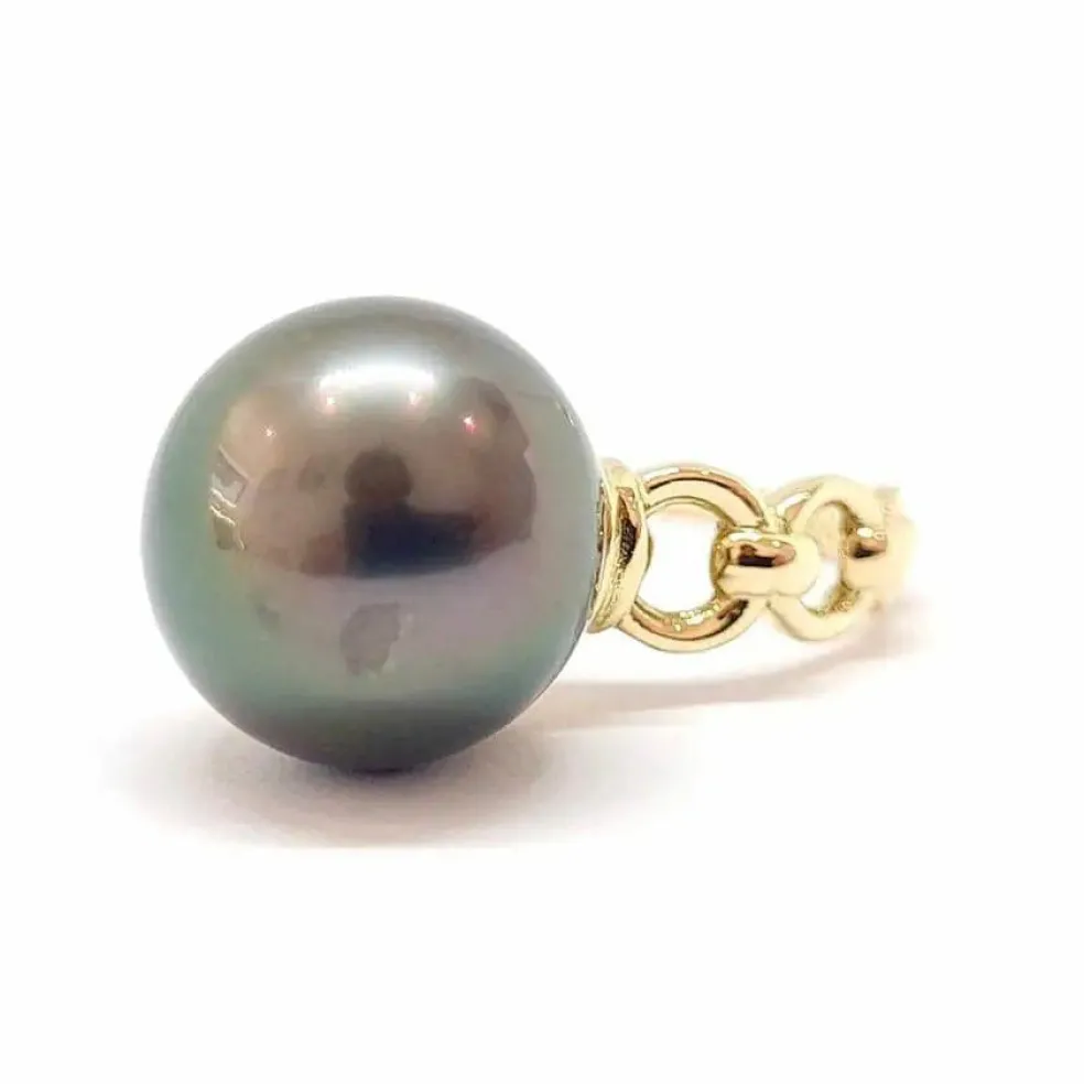 Solitaire perle de Tahiti or jaune 18 carats