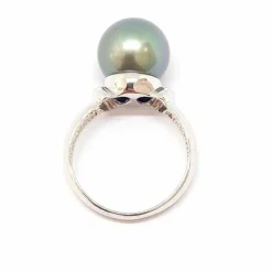 Solitaire perle de Tahiti or blanc 18 carats