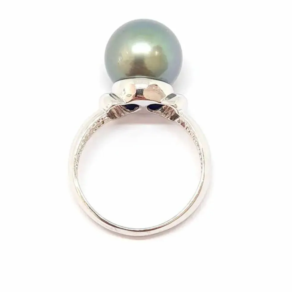 Solitaire perle de Tahiti or blanc 18 carats