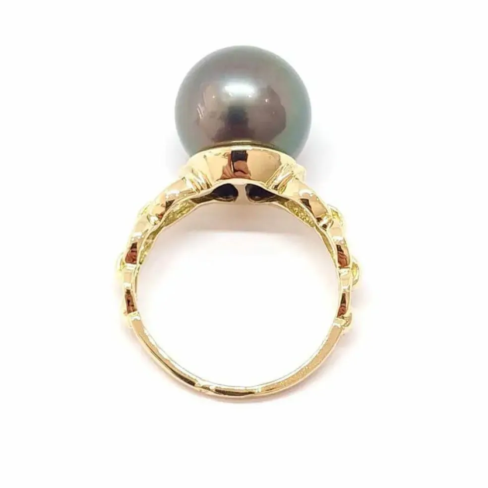 Solitaire perle de Tahiti or jaune 18 carats