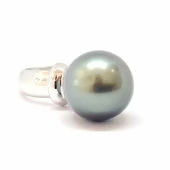 Solitaire perle de Tahiti or blanc 18 carats