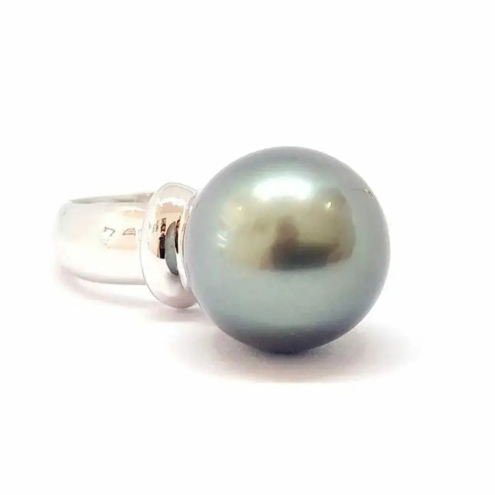 Solitaire perle de Tahiti or blanc 18 carats
