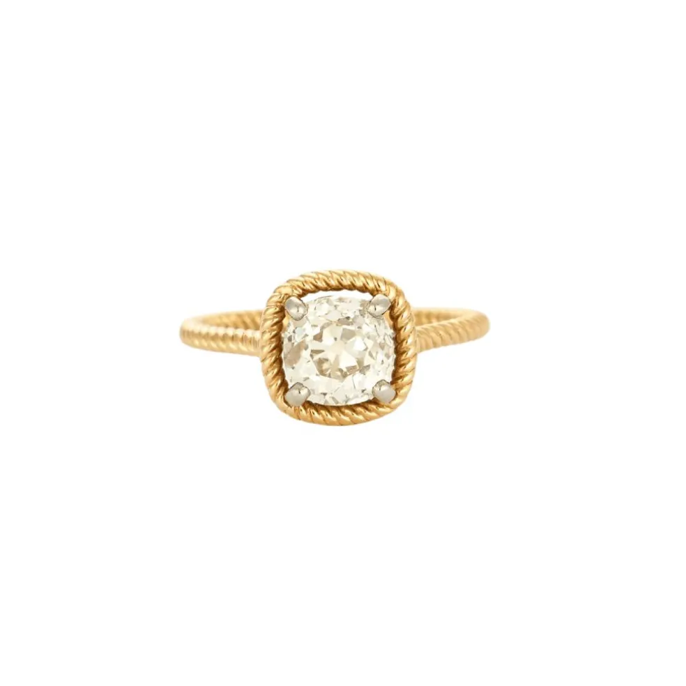 Solitaire Torsadé diamant taille ancienne en or jaune
